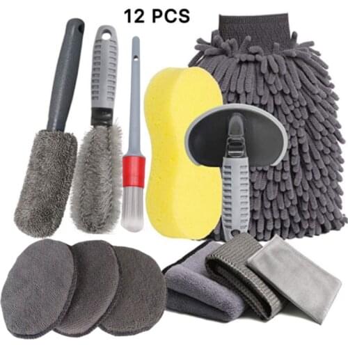 12 Pcs Car Grooming Car Wash Car Wash Glove Polishing Waxing Sponge Wheel Hub Brush Tire Brush