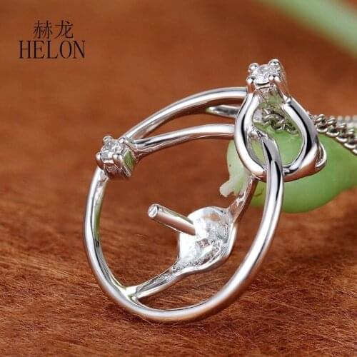 HELON Solid 14K White Gold Biillant Real Natural Diamonds Fine Jewelry Semi Mount Engagement Wedding Pendant Fit Round 8-12mm