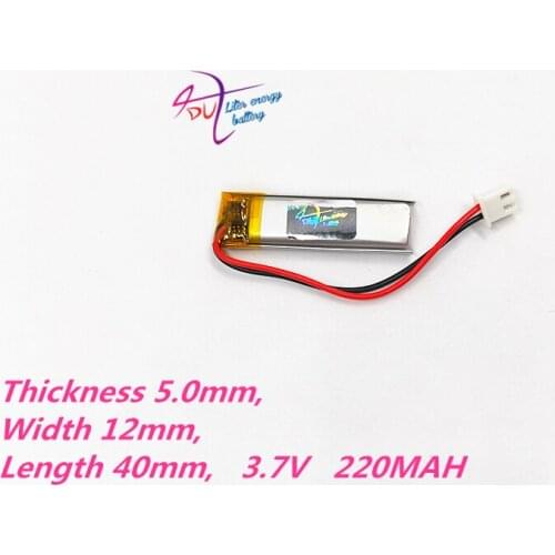 JST 2.54mm 2pin 220mAh 501240 3.7V lithium polymer battery recording pen smart Wearable