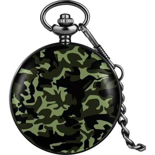 Camouflage Blue/Green/Gray Customized Printing Quartz Pocket Watch Military Army Theme Analog Vintage Pendant Chain Clock Hours