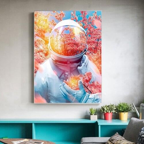 Astronauts Flower Canvas Painting Posters and Prints Wall Art Scandinavian Pictures for Living Room Home Cuadros Decoration