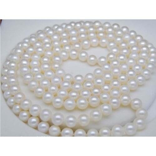 Beautiful 48'' Natural 7-8mm White South Sea Round Pearl Necklace AAA