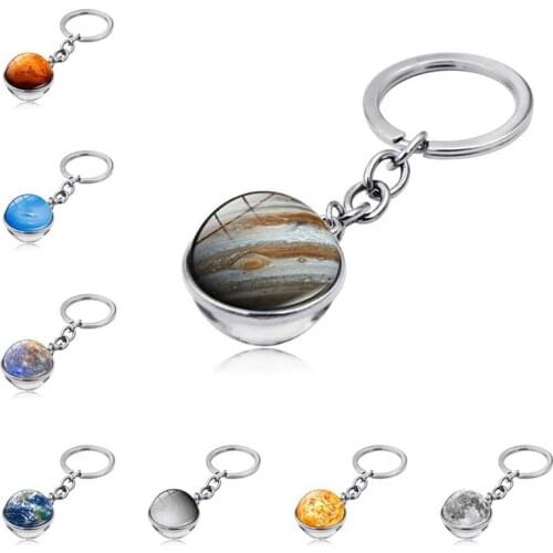 Meetvii Galaxy Solar System Planet Glass Ball Keyrings Universe Sun Jupiter Earth Moon Glass Pendant Key Chains Rings Jewelry