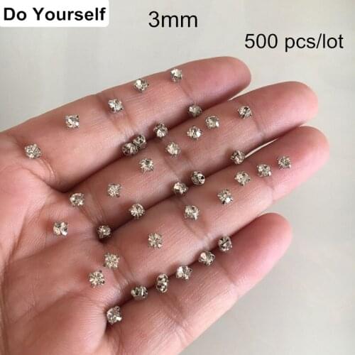 Free Shipping - 500 pcs 3mm Clear Bead Polygon With Metal Base,With Holes For Hand Sewing To Wedding Dress
