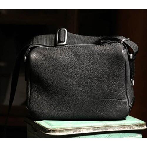 Handmade deerskin mens bag black soft leather horizontal shoulder bag business casual mens messenger bag