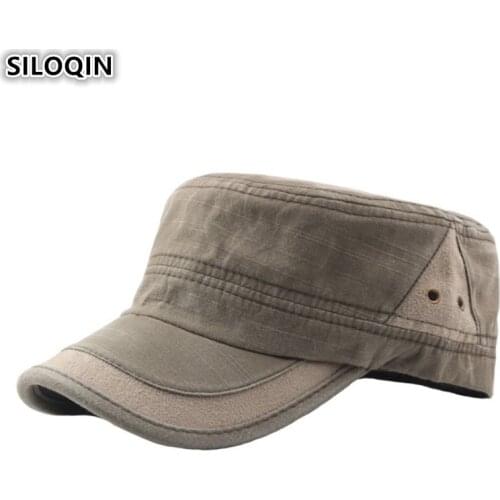 SILOQIN Mens Cotton Military Hats Spring Summer Fashion Flat Cap Snapback Retro Leisure Trend Adjustable Size Sports Caps New