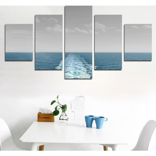 Gray Sky And Blue Sea Landscape Pictures Wall Art Simple Canvas Painting Posters 5 Panel Living Room Home Decoration