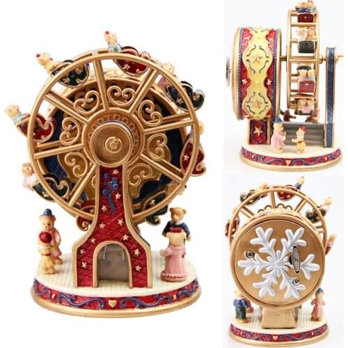 2021New Rotatable Carousel Ferr-is Wheel Resin Music Box Clockwork Home Decor Cranked Music Box Gift For Children Girlfriend