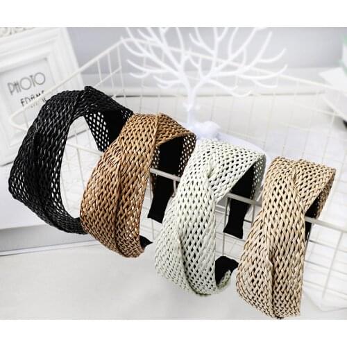 Bohemian Vintage Straw Lafite grass weaving Headband Hairband Hair Accessories Cross Handmade Hair Hoop for Women Girls