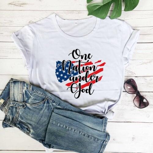 One nation under God t shirt pure cotton casual Christian Bible baptism 4th of July graphic girl gift slogan tees hipster tops