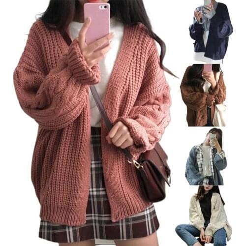 Autumn Winter Women Long Sleeve Twisted Knitted Coat Open Front Sweater Cardigan BF Batwing-sleeve Loose Outwear Harajuku Female