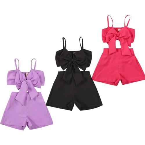 2-7Y Kids Baby Girls Sets 2021 Summer Solid Color Sleeveless Bow Front Tank Tops and Wide Leg Shorts Fashion Children Outfits