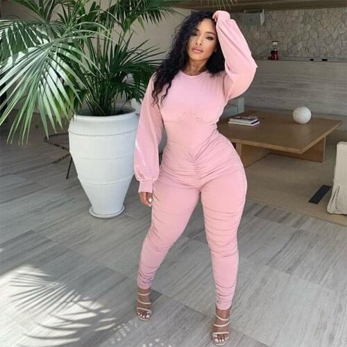 TNNAOFF Sexy Zip Stacked Bodycon Jumpsuits for Women Fashion Solid Long Sleeve One Piece Outfits Streetwear Club Romper Overalls