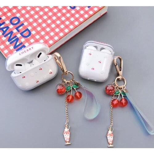 Clear Earphone Cases with Cherry Keychain For AirPods 2 Pro Case Soft TPU Bluetooth Charging Box Accessories for Air Pods 1 3