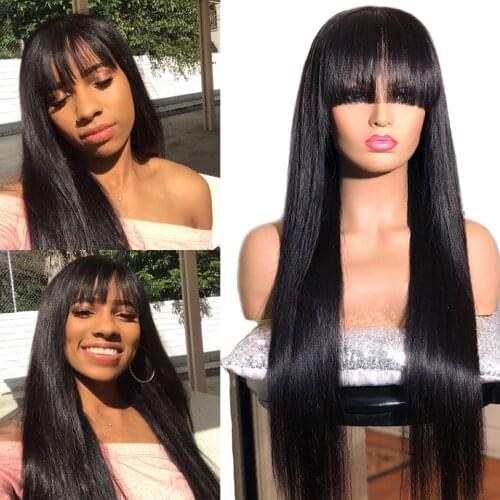Straight Human Hair Wigs With Bangs Indian Raw Human Hair Wigs For Black Women Glueless Straight Remy Human Wigs Natural Color