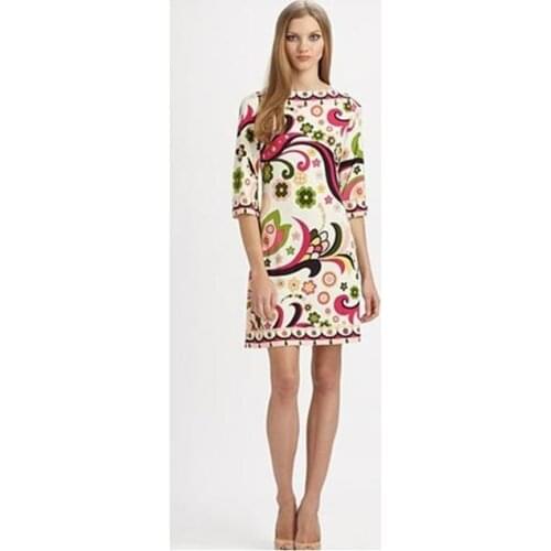 Direct Selling New Freeshipping Silk Cotton Straight Vestido Dresses Fresh Beautiful Print Elastic Knitted One-piece Dress