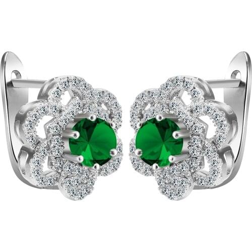 Top Quality lovely flower Silver Color hoop earring for women hot sale fashion Luxury earring gift setting green cz zirconia