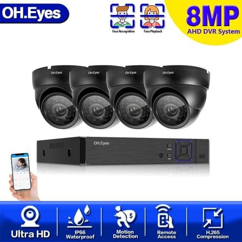 4K 4CH 8MP Security Camera System For Home 4 PCS Indoor Outdoor Weatherproof CCTV Surveillance 6pcs IR LED Camera DVR Kits Onvif