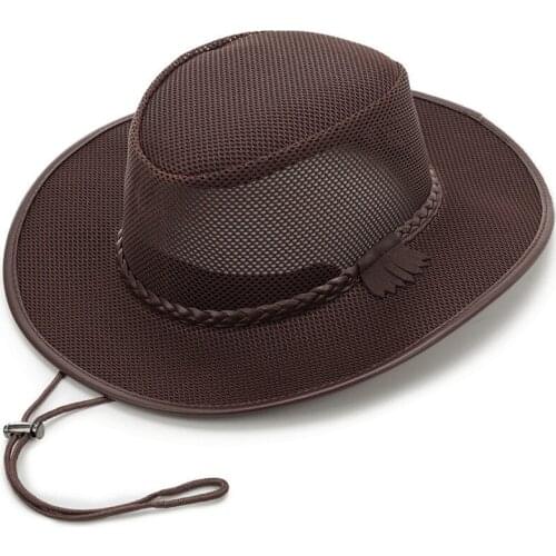 Panama Straw Hat Mens Sun Hats New Summer Hollow Mesh Breathable Fishing Cap Oversized Sun Visor Cowboy Beach Hat Travel Hats