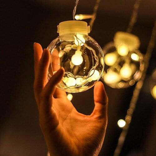 LED Curtain Lamp Glass Ball Hanging String Light Fairy Lantern Lamp Garden Yard Art Home Indoor Wedding Festival Decoration