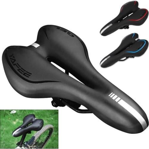 Reflective Shock Absorbing Hollow Bicycle Saddle PU Silicone Full Fill Fabric Soft Mtb Cycling Road Mountain Bike Seat