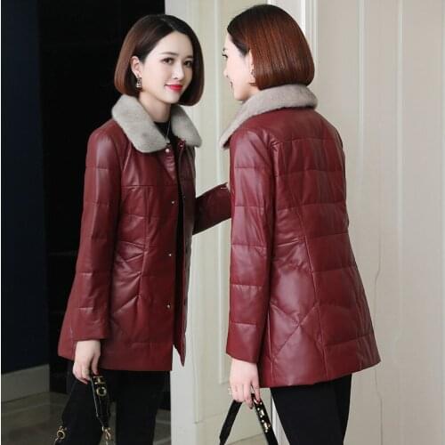 Women 2021 Winter New Short Cotton-padded Jackets Female Thicken Warm Slim Overcoats Ladies Middle-aged PU Leather Parkas U413
