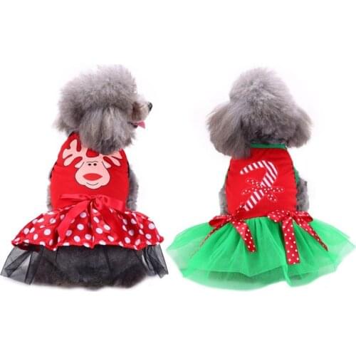 Pet Dog Christmas Dress Skirt Polyester Cute Elk Print Skirts with Bow-knot for Small Medium Dogs New Year Clothes