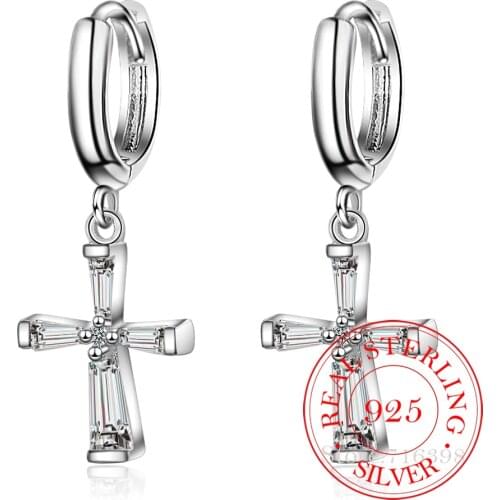 925 Sterling Silver Crystal Cross Dangle Earrings For Women 2021 New Trend Lady Fashion Jewelry Pendientes Mujer Moda