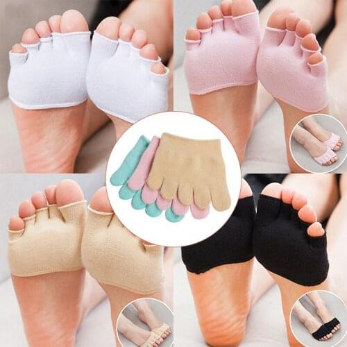 1pair Women Durable Toeless Socks Ankle Grip Open Toe Breathable Pilates Five Finger Anti-Slip Absorbent Ladies Sock Slipper New