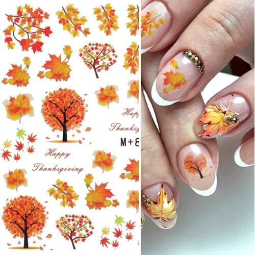 1 pieces foil stickers for transfers nails autumn maple pumpkin water transfer slider for Nail Art manicure filigree decoration
