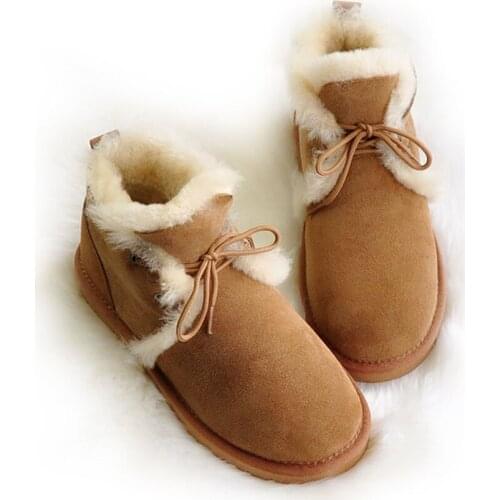 2021 Best Genuine Sheepskin Leather Woman Snow Boots 100% Natural Fur Snow Boots Warm Wool Womens Winter Boots Shoes