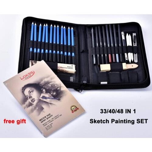 33/40/48 IN 1 Professional Wood Sketch Charcoal Pencils Set for Art Engineering Design Painting Stationery Drawing Supplies Gift