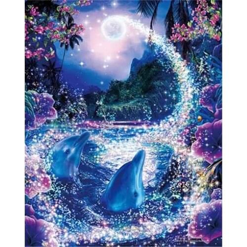 5D DIY Diamond Painting Dolphin Animal Full Round Diamond Embroidery Cross Stitch Diamond Square Full Wall Painting Love Gift