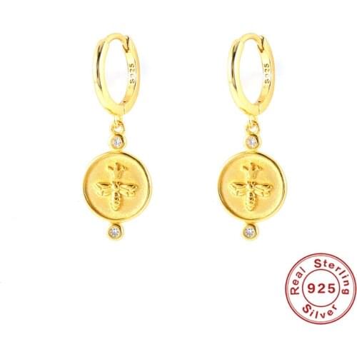 CANNER 925 Silver Round Bee Diamond Earrings For Women Girls Hoop Huggie Earrings Dangle Pendientes plata 925 Wedding Jewelry
