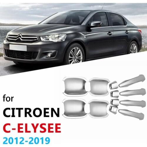 For Citroen C-Elysee 2012-2019 ABS Chrome Outside Exterior Door Handle + Bowl Cover Trim Decoration Molding Styling