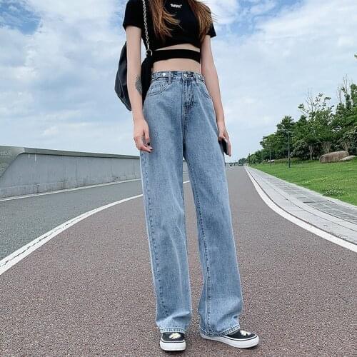 Womens High Waist Wide Leg Jeans Autumn New Style Loose Casual Straight Pants Solid Color Slim Straight Jeans Ladies