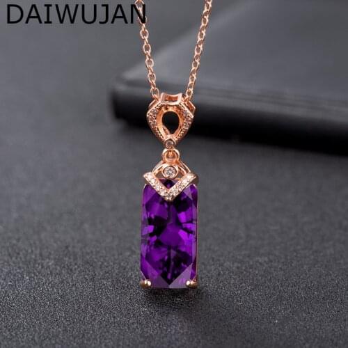 DAIWUJAN Elegant Silver 925 Jewelry Rectangle Shaped Amethyst Gemstone Pendant Necklace for Women Wedding Party Gift Wholesale