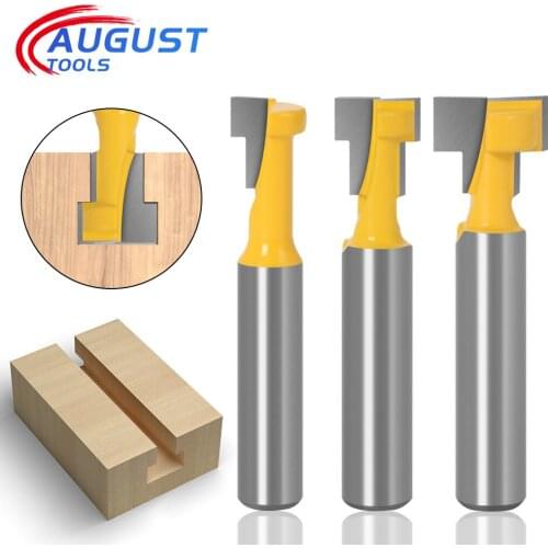 Augusttool 1/4" 6/8mm Shank T-Slot End Mill Wood Miiling Cutter Router Bit Set Hex Bolt Key Hole Bits For Woodworking Tools