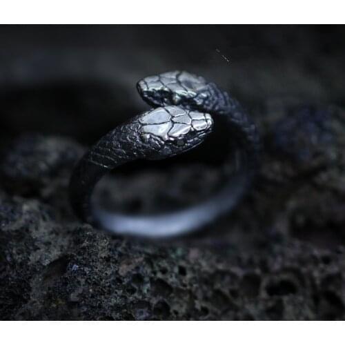 Goth Double Snake Stainless Steel Ring Gothic Reptile Jewelry