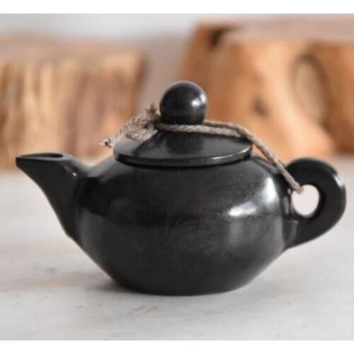 Hongshan culture archaize black iron meteorite teapot small statue