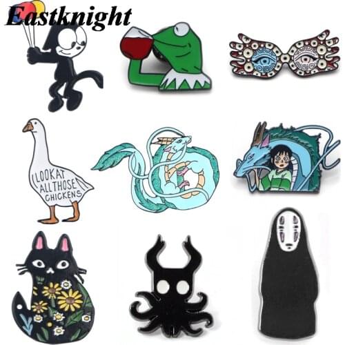 K1245 Cute Cat and Dragon Anime Pins Metal Enamel Pins and Brooches For Women Men Lapel Pin Backpack Bags Badge Collection Gifts