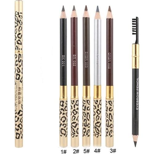 5 Colors Leopard Eyebrow Pencil Double Head With Brush Waterproof Sweatproof Eyebrow Pencil WH998
