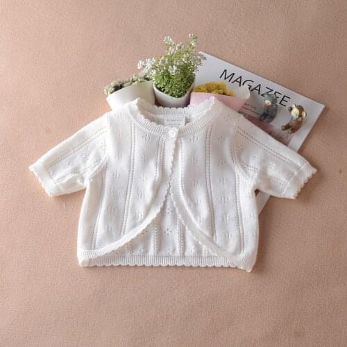 Sweet Beach Summer Baby Girl White Cardigan Sweater Short-sleeved Baby Jacket Cotton Coat 9 12 18 24 Month Baby Clothes 205010