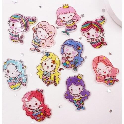 Colorful Lovely Glitter Big Girl Mermaid Flatback Acrylic Sheet Miniature Pattern Applique DIY Scrapbook Home Decor Craft OJ16