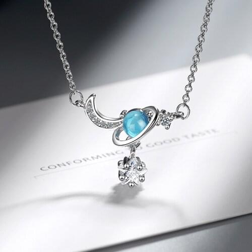 Tiny Shiny Zirconia Moon & Star Pendant Necklaces Silver-Plated Chain Female Choker Fashion Wedding Jewelry Gift For Women Girl