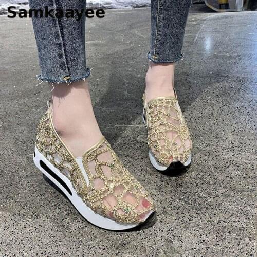 Size 35-40 Women Sneakers Spring Autumn Female Wedges Vulcanize Shoes Bling Platform Zapatos Breathable Thick Bottom Footwear 41
