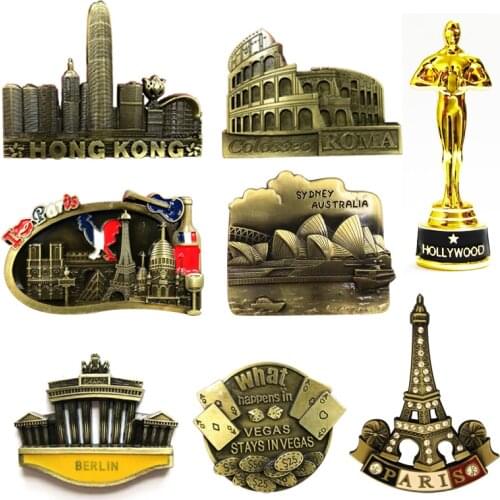 Fridge Magnet Decor Souvenir Oscar France United United States Berlin Germany Eiffel Tower Metal Magnetic Refrigerator Sticker