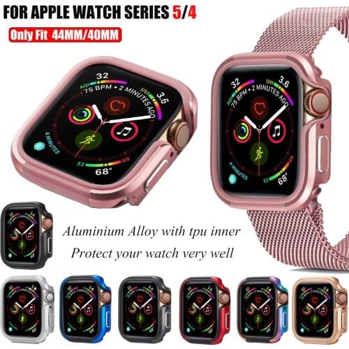 Metal Frame Protective Bumper Case for Apple Watch 5 4 44MM 40MM Aluminium Alloy with Silicone/TPU Protector Cover for iWatch 5
