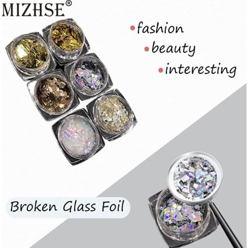 MIZHSE 3D Glitter Nail Art Sequins Irregular Cellophane Paper 6 Color/Set Manicure Nails Devorations Fashion Design DIY Tip