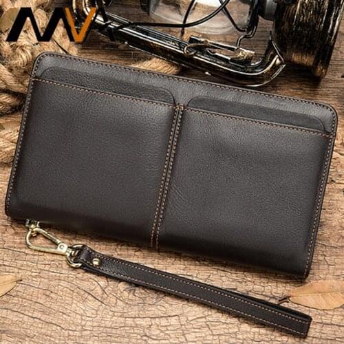 MVA Genuine Leather Men Wallet Male Clutch Coin Purse Men Wallets with Strap Portomonee Money Bag Phone Wallet Long Card Holders